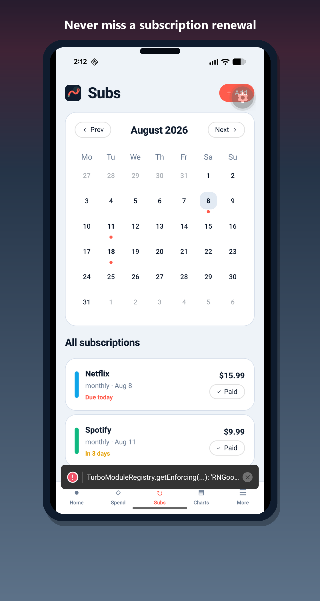 Spendpath - React Native Expo Expense & Subscription Tracker